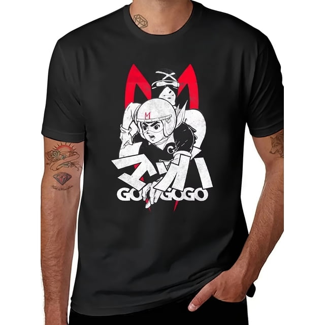 Men'S Black Anime Graphic Racer Bros Design with Red & White Character Printed pattern short-sleeved shirt