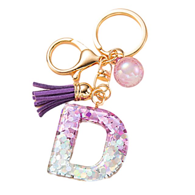 LYMAYTER Cute Pink Tassel Mug Accessory Initial Letter Charm Keychain - with Tassel, Heart - shaped Sequins
