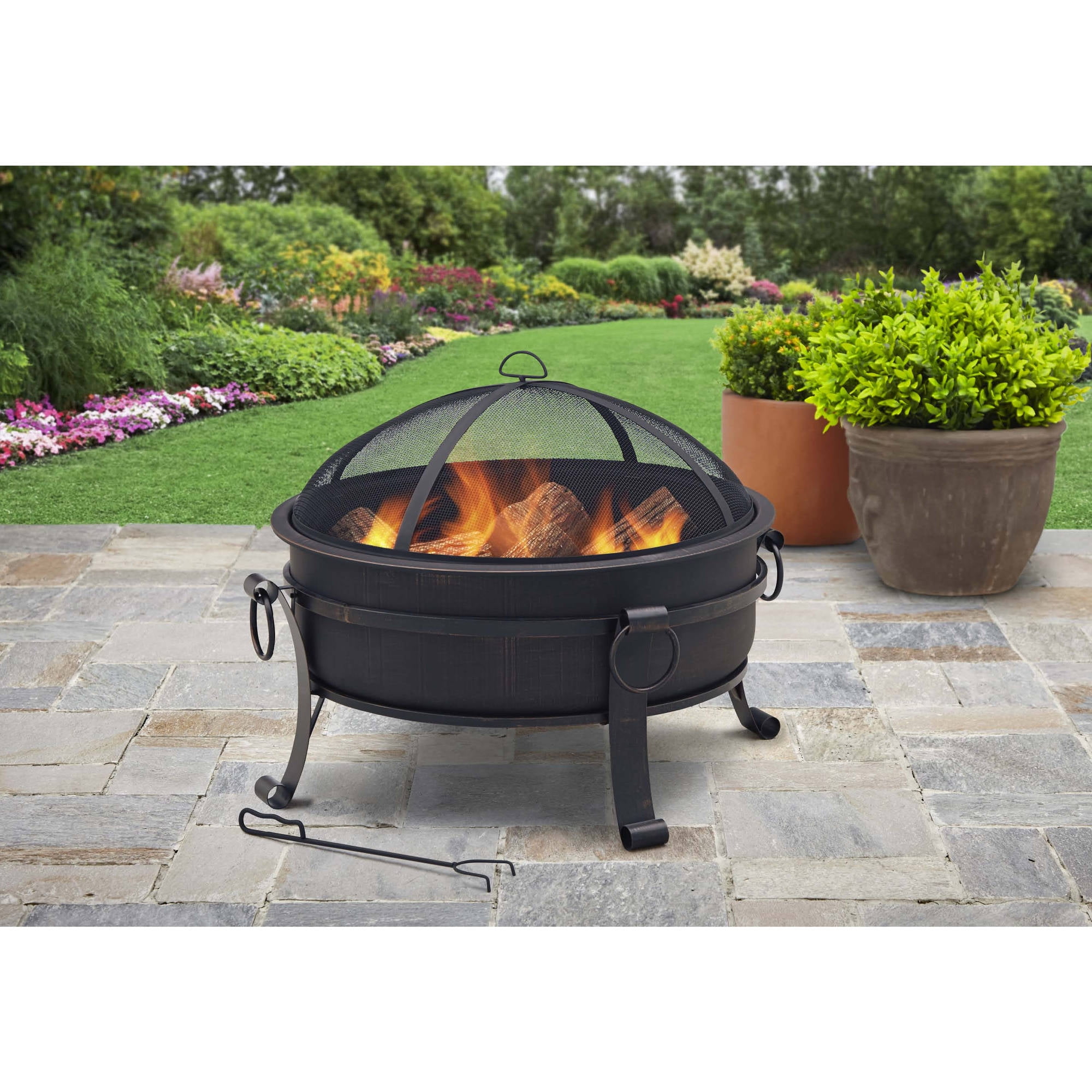 Better Homes Gardens 30 in. Cauldron Deep Steel Fire Bowl Pit W/Pull