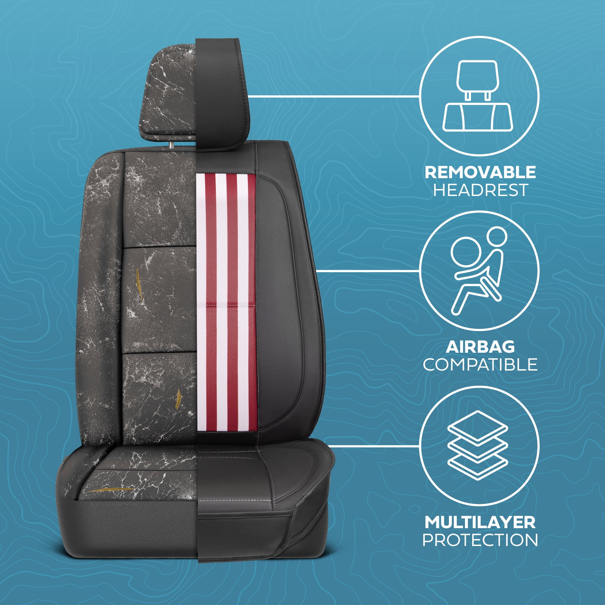 MotorBox American Flag Seat Covers for Trucks, Cars, & SUV - Napa Leather US Car Seat Covers American Flag Truck Accessories - Car Seat Cover Patriotic American Flag Car Accessories Car Seat Protecto