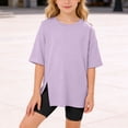 thumbnail image 4 of Kiijoy Girls Casual Split Hem Half Sleeve T-Shirt Kids Solid Loose Soft T Shirt, Sizes 3-14, 4 of 4
