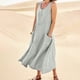 thumbnail image 2 of Vestido sin mangas de cuello redondo liso para mujer: corte holgado, tejido transpirable para primavera/verano/otoño, vestido largo con bolsillos, talla real., 2 of 7