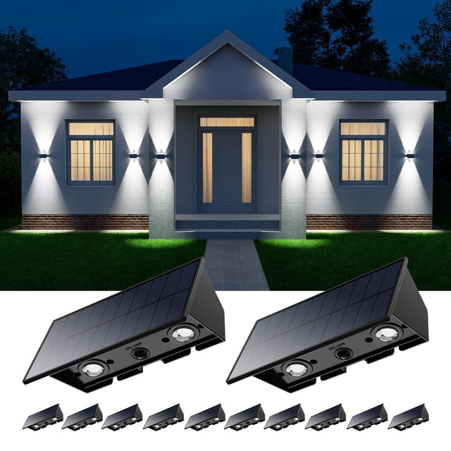 Lámparas solares de pared Roopure para exteriores, paquete de 12 unidades, IP65, color blanco frío
