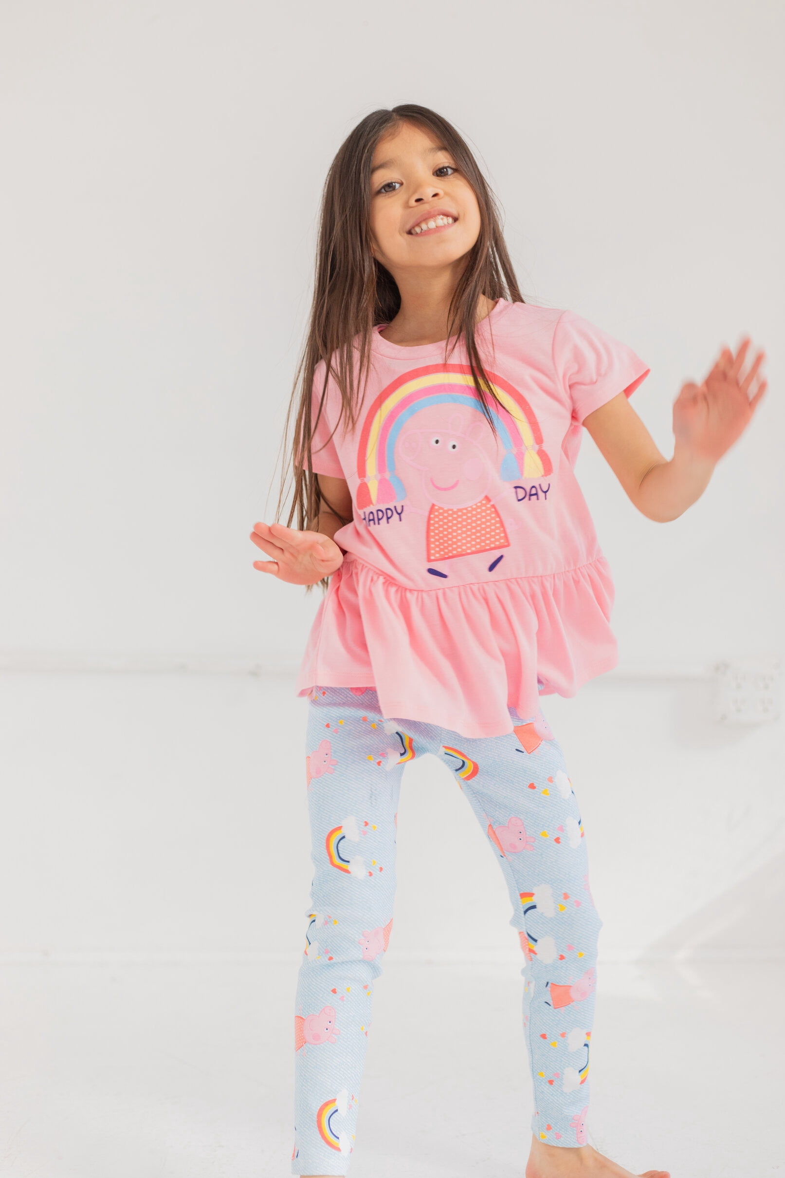Peppa Pig Toddler Girls Peplum T-Shirt and Leggings Outfit Set Toddler to Little Kid