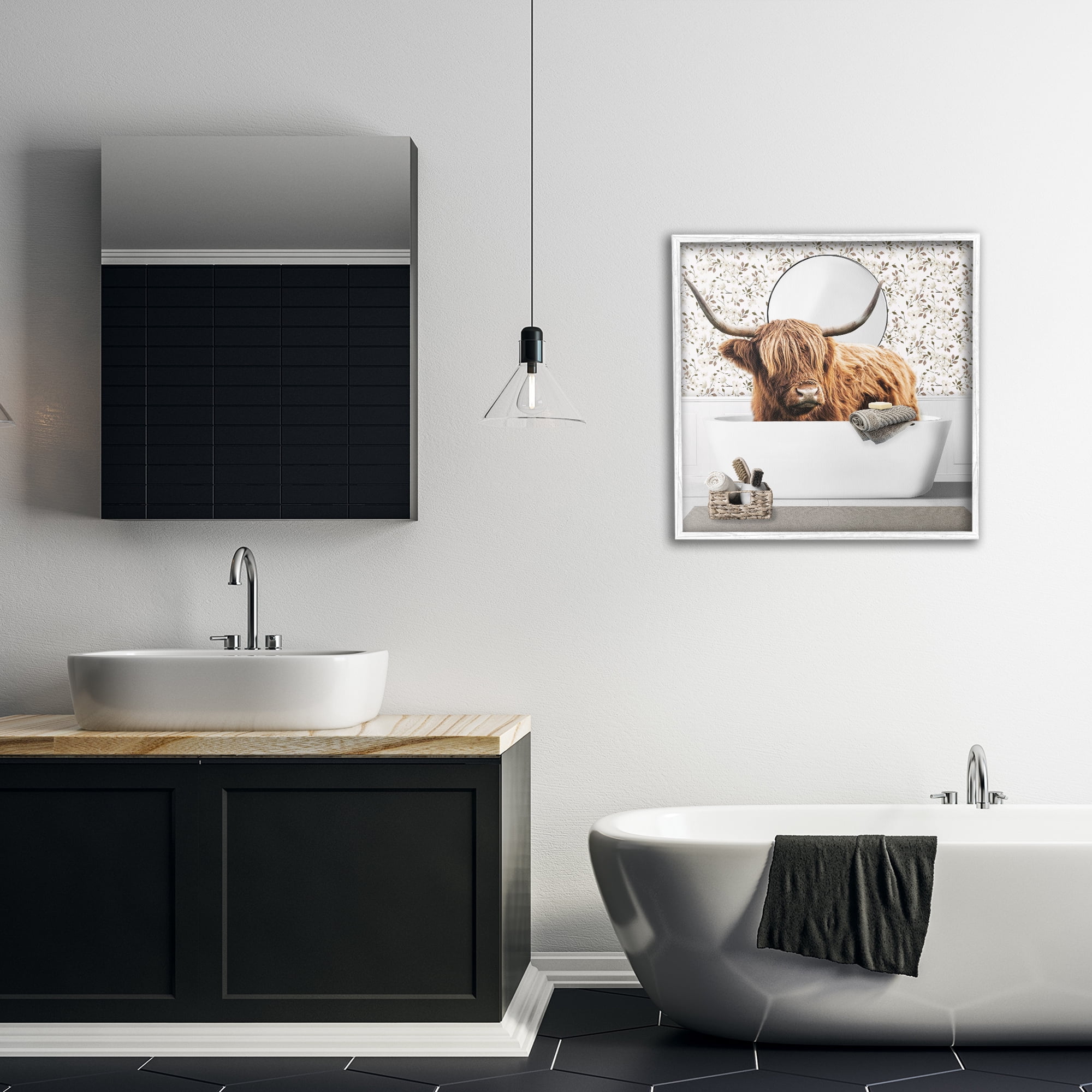 Stupell Industries Boho Cattle Bath Time White Framed Giclee Art, design by CAD Designs