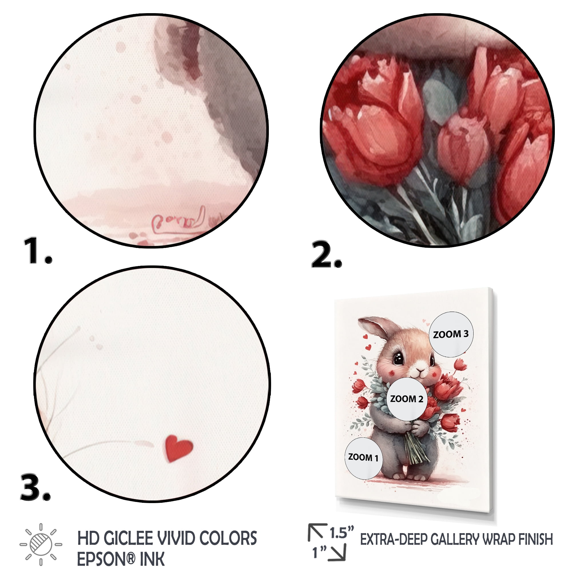 Designart Bunny Love Holding Flowers I Canvas Wall Art