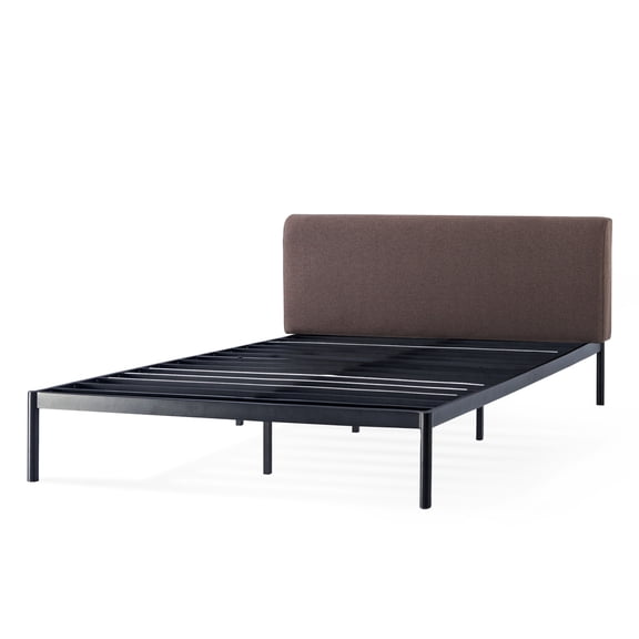 Mellow BREE Metal Platform Bed Frame with Curved Upholstered Backboard, King, Espresso