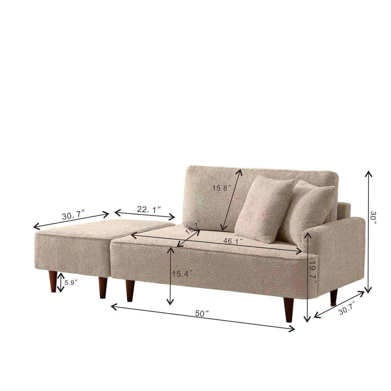 Aukfa 2 in 1 Chaise Lounge Chair with Ottoman & 2 Throw Pillows,Oversized Boucle Lounge Reading Chair for Living Room/Bedroom,Camel