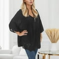 thumbnail image 2 of Blusa vintage con cuello en V y volantes de encaje para mujer - Top informal de manga 3/4 - Mezcla de algodón, lavable a mano/a máquina - Tallas M-XXXXXL, 2 of 4