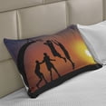 thumbnail image 2 of Teen Room Knitted Quilt Pillowcover, Boys Playing Basketball at Sunset Horizon Sky Dramatic Scenery, Standard King Size Pillow Cover for Bedroom, 30" x 20", Dark Coral Black Yellow, by Ambesonne, 2 of 2