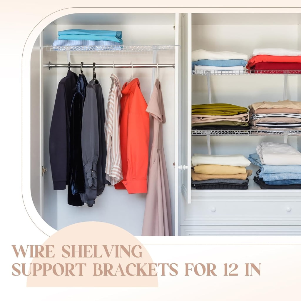 T-HOTLYST 6Pieces 17Inch Stainless Steel Wire Rack Brackets Accessory for Closet Shelving Installation Includes Anchors and Pin