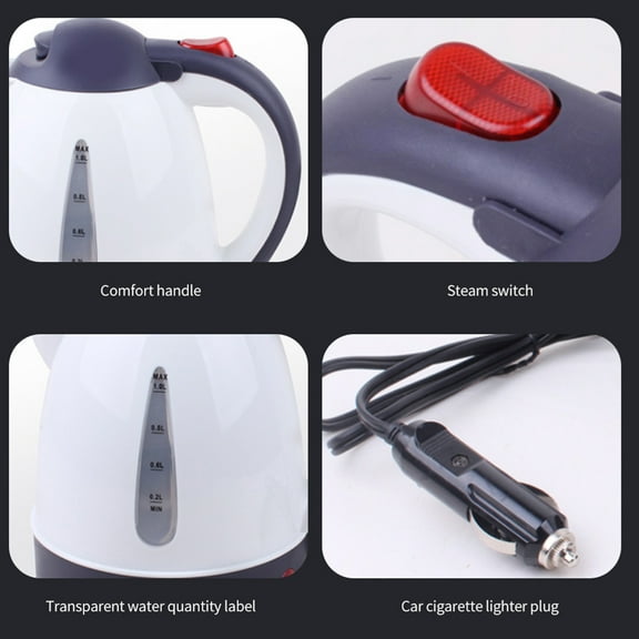 Car 1000mL Car Electric Kettle 12V 150W Portable Cigarette Lighter Kettle For Trip Travel White