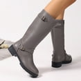 thumbnail image 4 of Tao Tao Women's VIP Mid Shaft Boots Calf Slip-On Low Chunky Block Heel Square Toe Fashion Buckles Boots Gray 40, 4 of 8