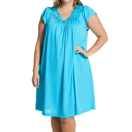 

Women s Shadowline 36222X Plus Rosebud Nylon Tricot S/S 40 Inch Gown (Turquoise 2X)