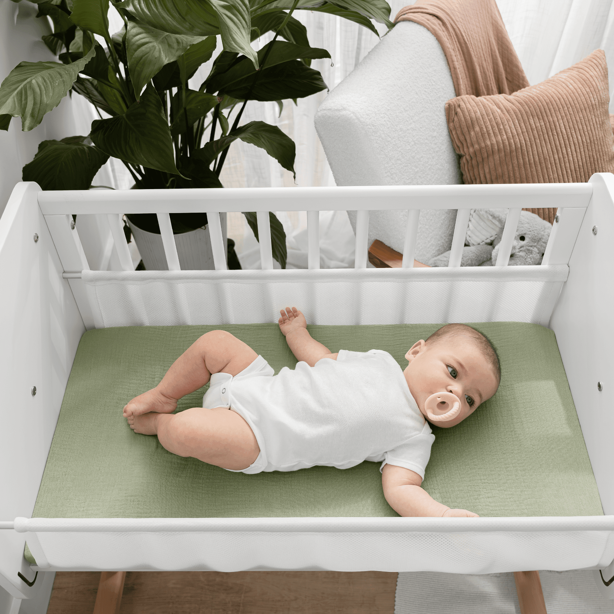 Comfy Cubs Muslin Fitted Bassinet Crib Sheet, Extra Soft 100% Muslin Cotton Bassinet Sheets (Sage)