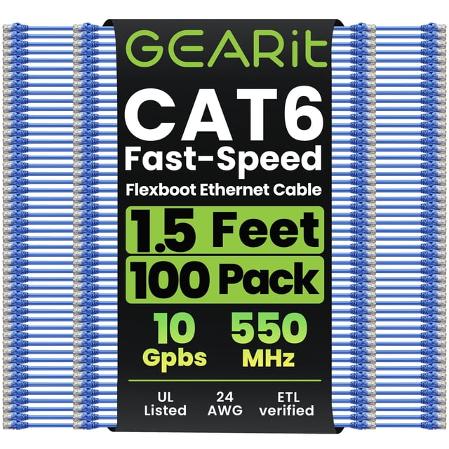 Cable Ethernet Cat 6 GEARit de 0,5 m, paquete de 100, azul