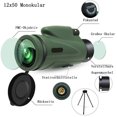 thumbnail image 2 of Telescopio monocular 12x56 HD Telescopio monocular para adultos con soporte para teléfono inteligente y trípode actualizado, monocular impermeable para teléfono celular con prisma BAK4 para, 2 of 4