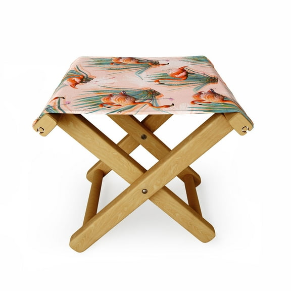 Society6 Marta Barragan Camarasa Flamingos pattern with cactus Outdoor Ottoman