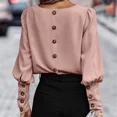 thumbnail image 1 of Cárdigan de una sola botonadura en la espalda para mujer, Tops elegantes, camiseta de manga de linterna de Color sólido, camisetas de viaje cómodas para mujer, nuevo, 1 of 5