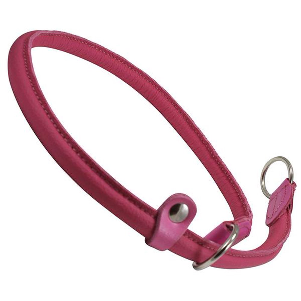 Round High Quality Genuine Rolled Leather Choke Dog Collar Pink (26