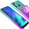 thumbnail image 4 of Phone Cover Compatible for Moto One Fusion Case Liquid Floating Quicksand with Diamond Ring Stand for Magnetic Car Mount and Lanyard - Purple on Teal, 4 of 5