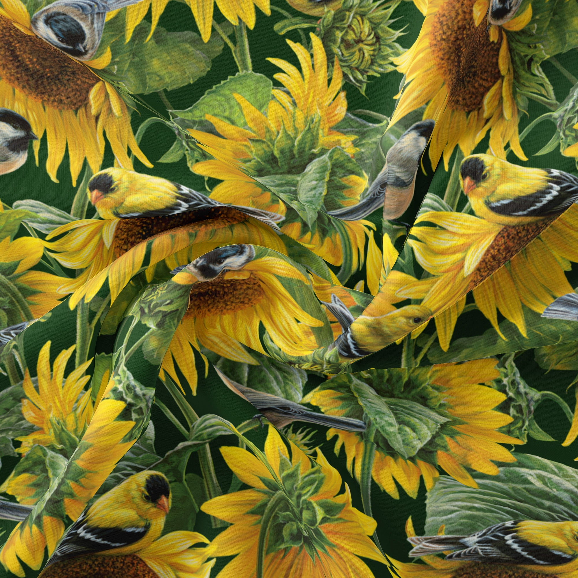 (2 pack) 1 Yard 100% Cotton Sunflowers and Birds, Multi-color, 44" Wide for Quilting & Sewing by David Textiles