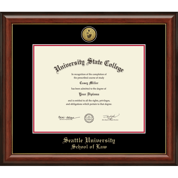 Seattle University School of Law Diploma Frame, Document Size 14" x 11"
