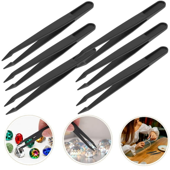 OFFIGAM 10PCS Anti-Static Tweezers with Plastic Pointed Tips Ergonomic Design for Crafts, Jewelry Making, and Precision Work