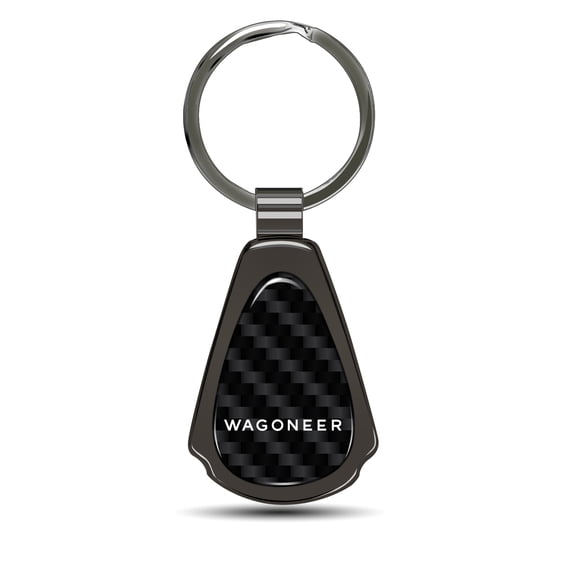 iPick Image for Jeep Wagoneer Real Black Carbon Fiber Gunmetal Black Metal Teardrop Key Chain, Official Licensed
