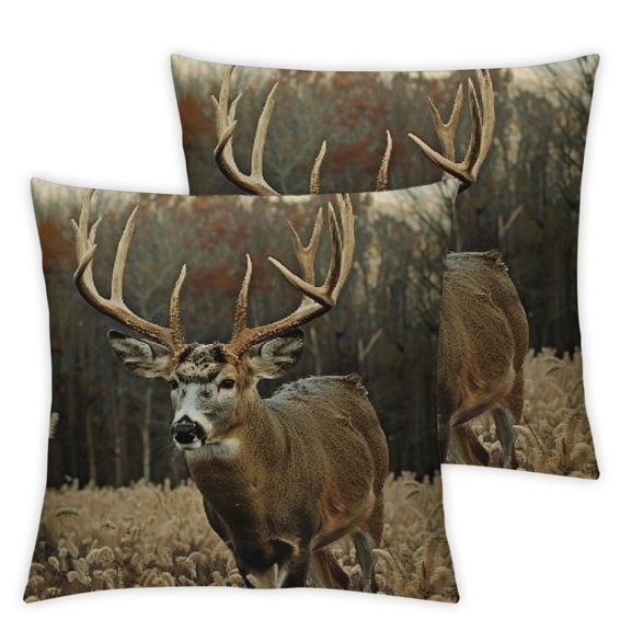S Deer Grass Hunting Rustic Farmhouse Decorative Throw Pillow Cover Square Cushion Case for Home Sofa Couch Decoration
