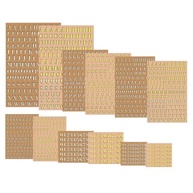 12 Hojas de Etiquetas Engomadas de Resina con Letras, Etiquetas Engomadas de NúMeros de Alfabeto PequeñO, AleacióN, Autoadhesivo, Dorado y Plateado, 3 Mm/4,5 Mm de Alto