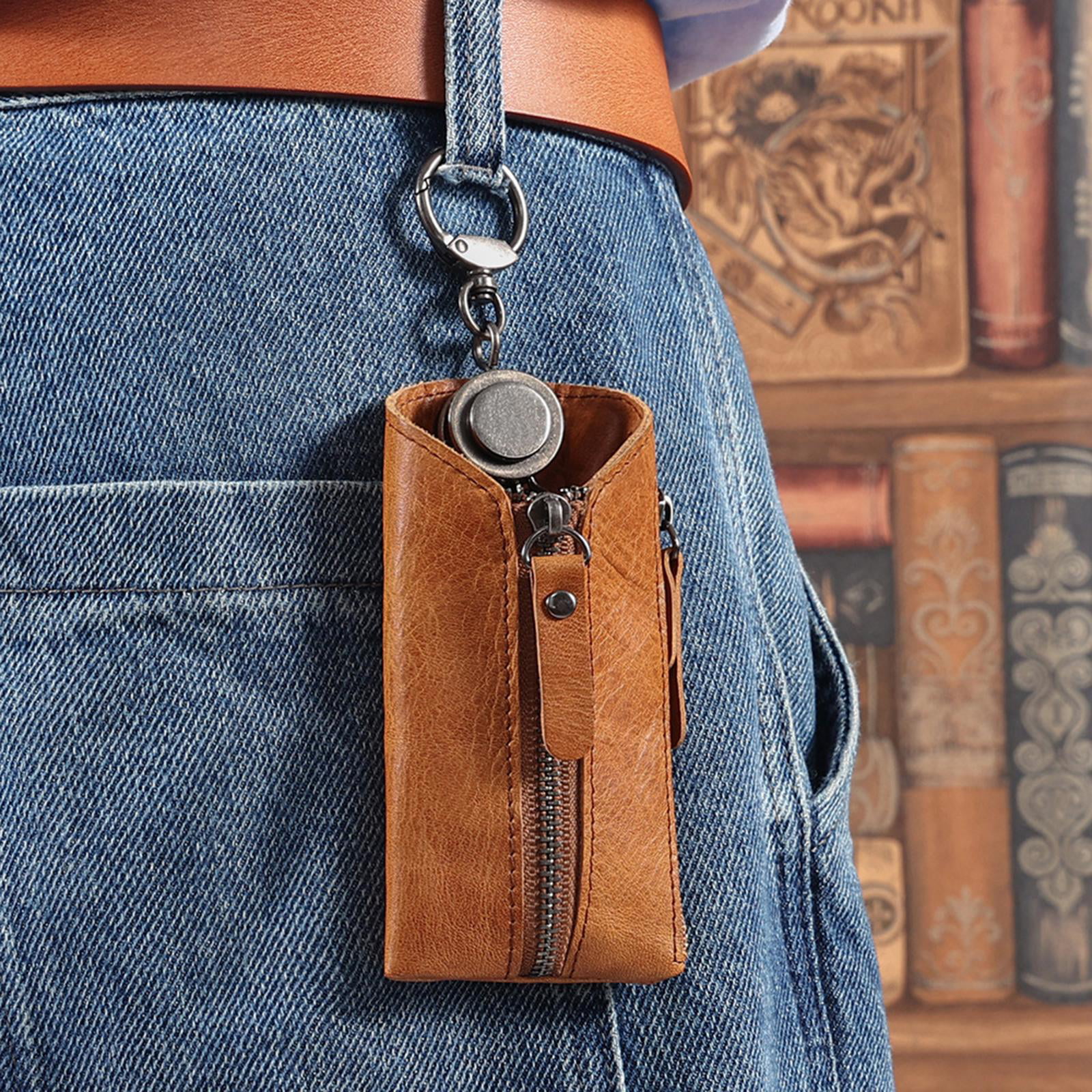 Brown Leather Key Pouch Compact Wallet