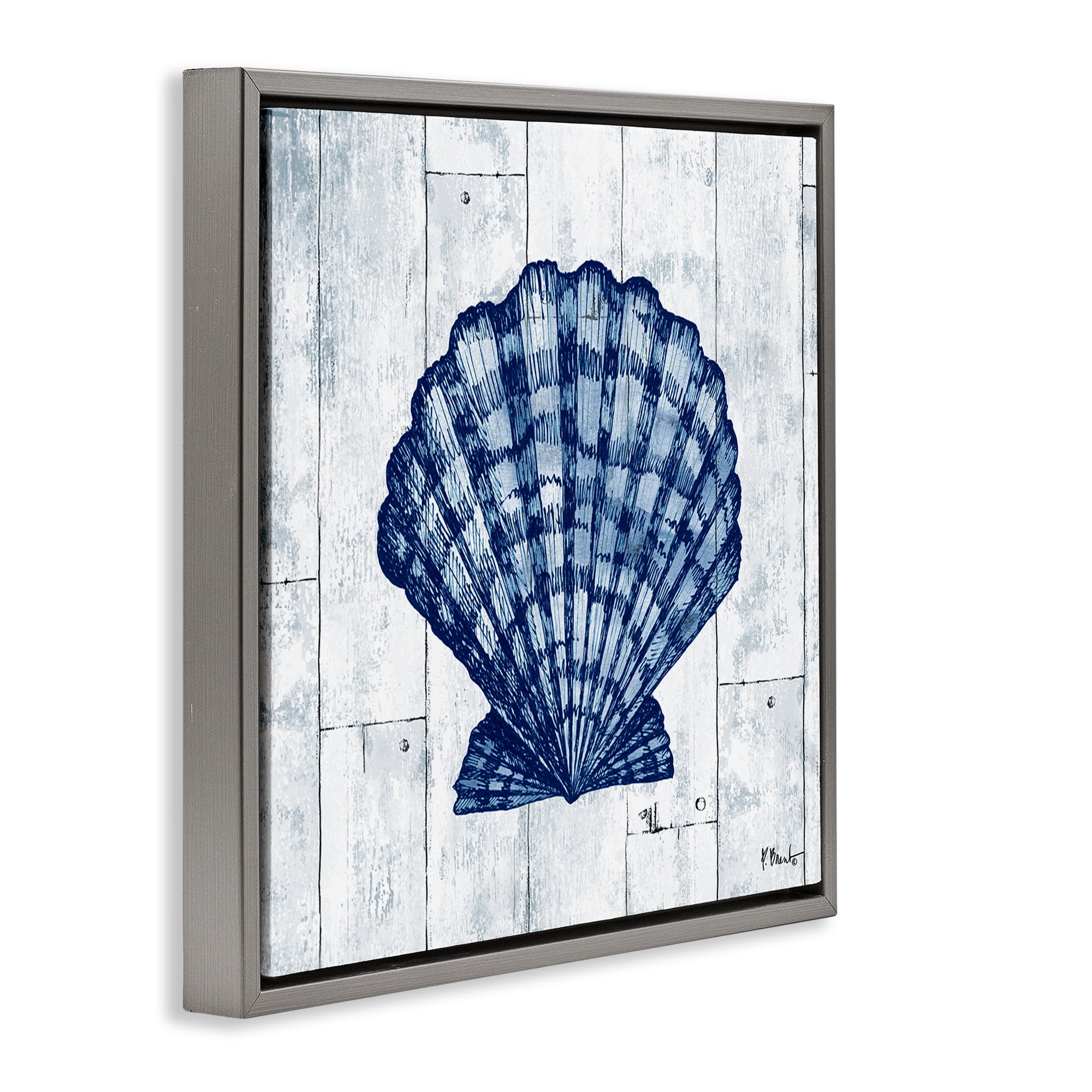 Stupell Industries Coastal Timberland Scallop Gray Framed Floater Canvas Wall Art, design by Paul Brent