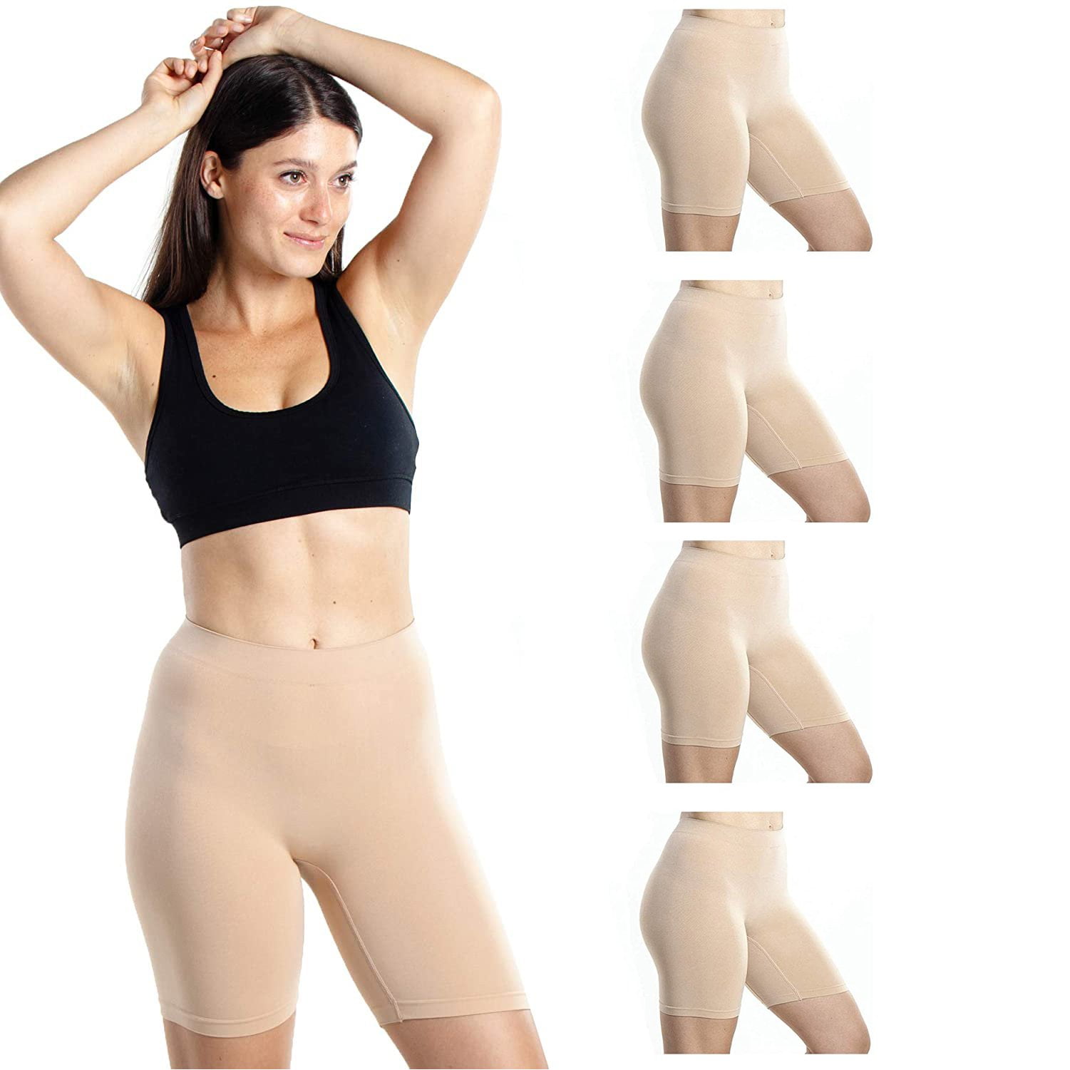 Emprella Nude Slip Shorts for Under Dresses, 4 Pack Womens