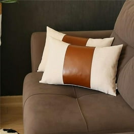 Set Of 2 Half Brown Faux Leather And Diamond Patterns Lumbar Pillow Covers Set Of 2 Half Brown Faux Leather And Diamond Patterns Lumbar Pillow Covers