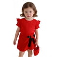 thumbnail image 6 of WRKEKC Girls 2 piece Outfits Short Sleeve Ribbed Top and Bow Skirt Pants with Bag 3 Piece for 6 Months-3 Years, 6 of 9