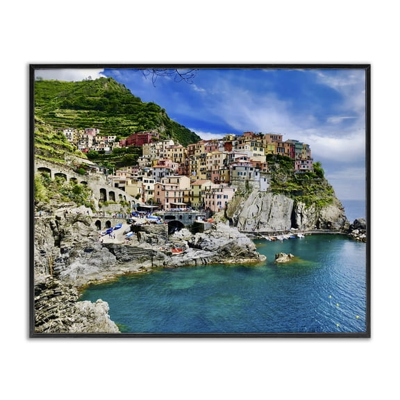 Stupell Industries Coastal Townscape By The Sea Black Framed Giclee Art, 14 x 11, by LSR Design Studio