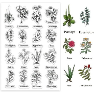 Plants Clear Stamp 16 Styles Flower Vegetation Silicone Stamp Transparent Rubber Stamp Seal Paper Stamps for Journals Scrapbooking Card Making Holiday Cards DIY Craft 8.3x5.8 inch DIY