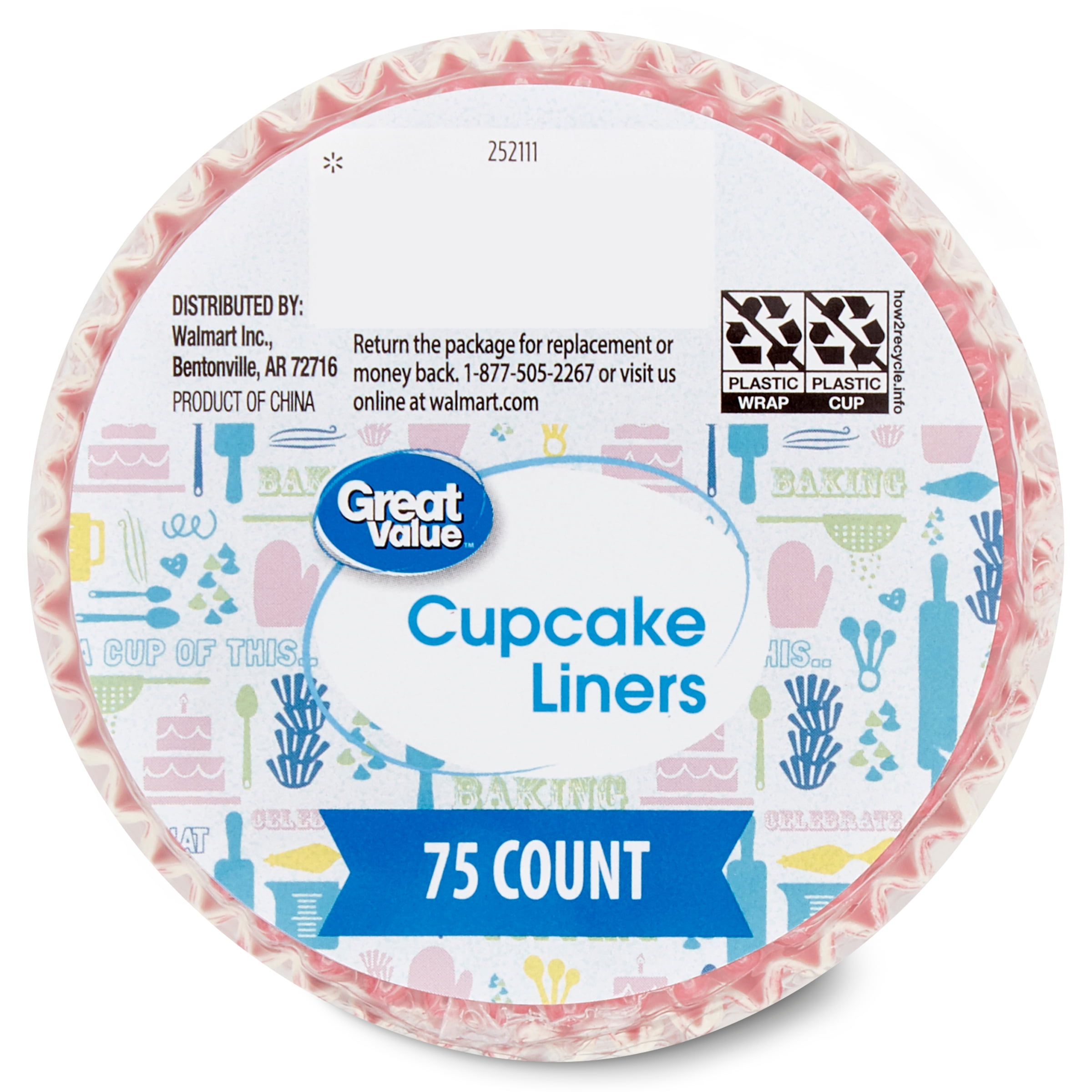 Great Value Cupcake Liners, Pink, 75 Count
