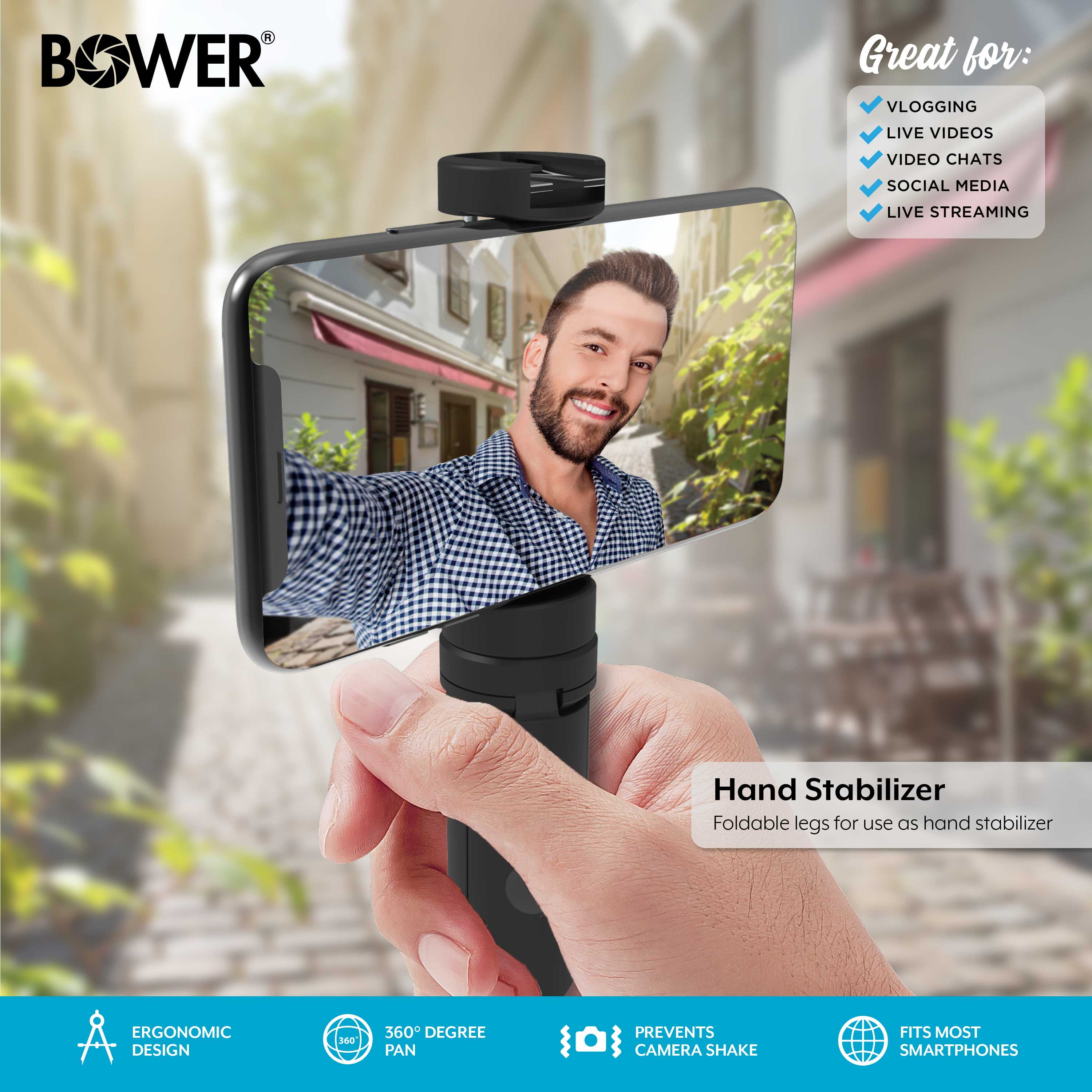 (2 pack) Bower Mobile Top Grip Tripod with Cold Shoe Mount and 360 Degree Smartphone Holder, also compatible with LED lights, flashes & microphones, Black
