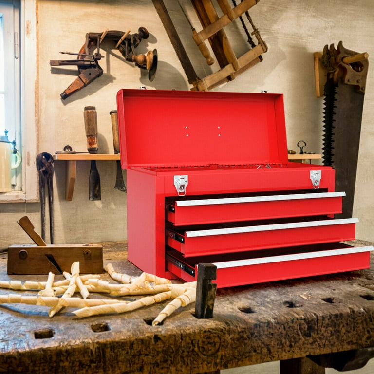 Costway Portable Tool Chest Box Storage Cabinet Garage Mechanic Organizer 3 Drawers Red