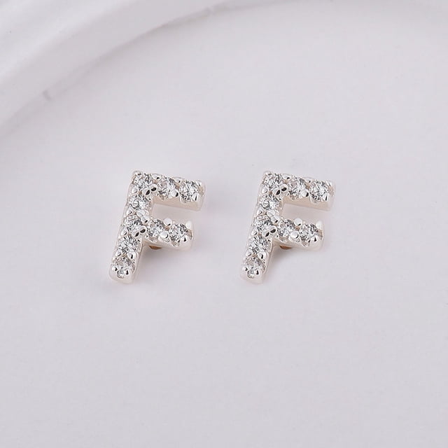 Pendientes de plata de ley s925 con forma de mini diamantes y 26 letras en inglés, con circonitas y diamantes, estilo coreano, para mujer