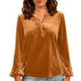thumbnail image 5 of VKOYWKM Long Sleeve Velvet Tops for Women Dressy Casual Tunic Shirts V Neck Top Trendy Spring Fall Basic Blouses for Holiday Patry, 5 of 10