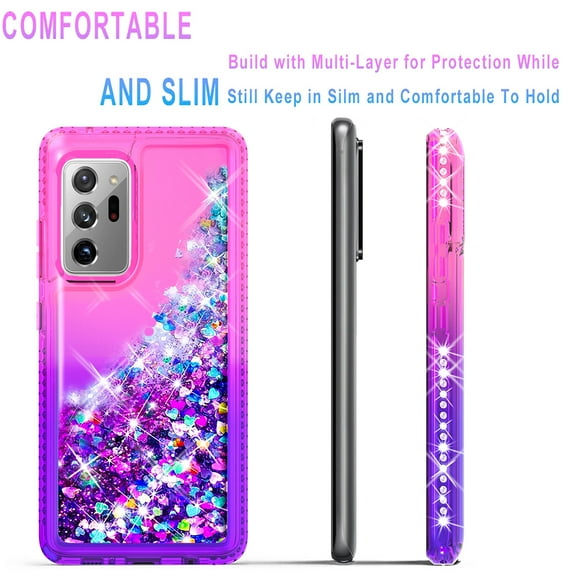 Samsung Galaxy Note 20 Ultra Case, [NOT FIT NOTE 20 ] Case, Liquid Floating Glitter Quicksand Bling with Spot Diamond Cover - Pink / Purple