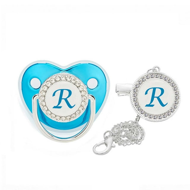 DPTALR Baby Pacifier 26 Letter Name Initials Clip Silicone Baby Pacifier Golden Shiny Newborn Pacifier