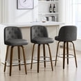 thumbnail image 2 of Foreate Swivel PU Bar Stools Set of 2, 29" Uholstered Leather with Button-tufted Mid-Back & Wood Legs, Modern Chair Kitchen Pub Island Counter Stool, 2 of 10