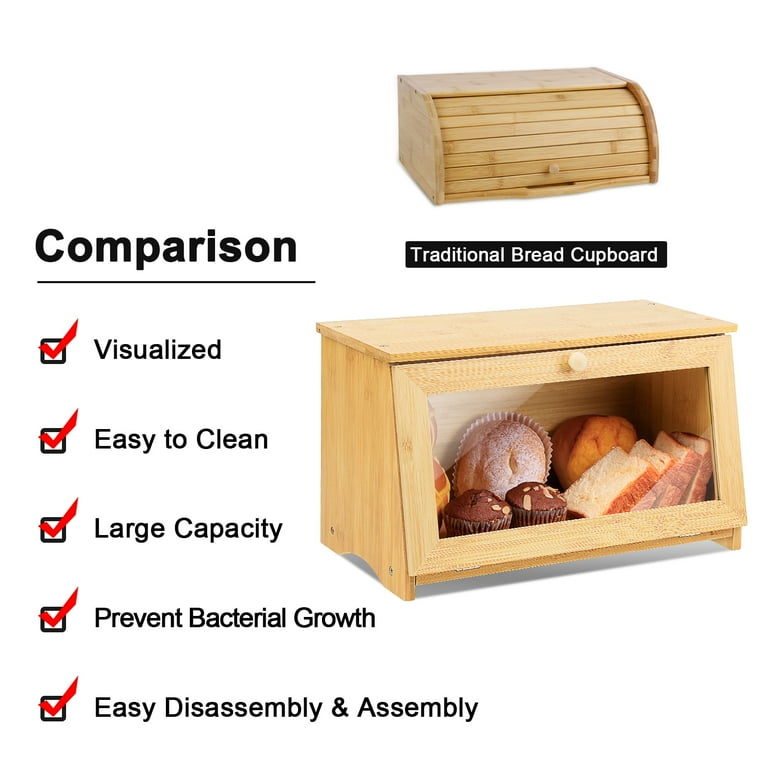 HOMEKOKO Double Layer Large Bread Box for Kitchen Counter, Wooden