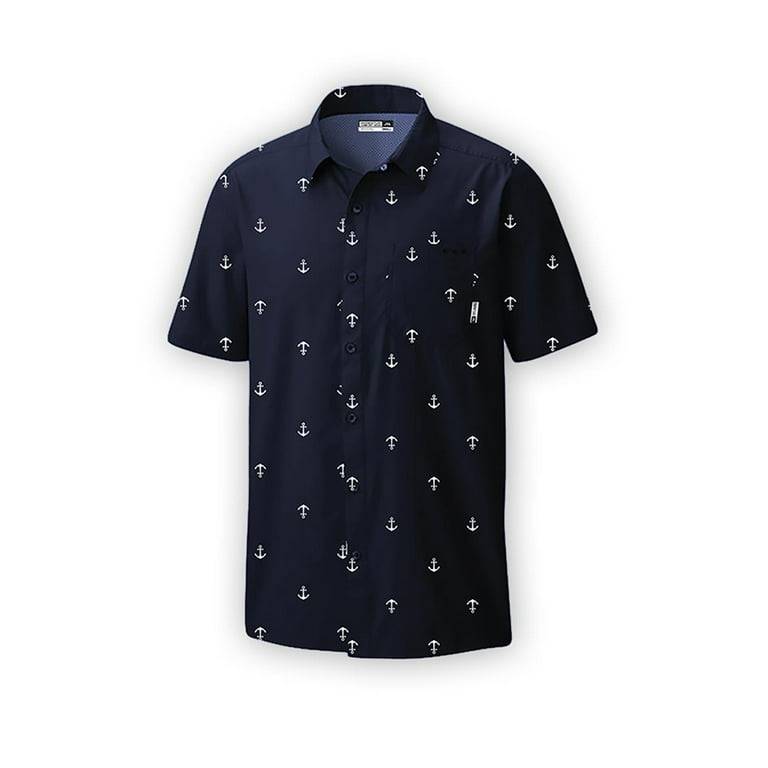 Mens Performance Short Sleeve Button Up Quick Dry Shirt 50+ UPF Fishing  Shirt, Navy, Size: 4X, Momentum Comfort Gear