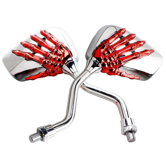 Pairs of Distinctive Skull Skeleton Hand 8mm 10mm Rearview Side Mirror for Motorcycle Scooter Moped Bike Standard Bike (Red)