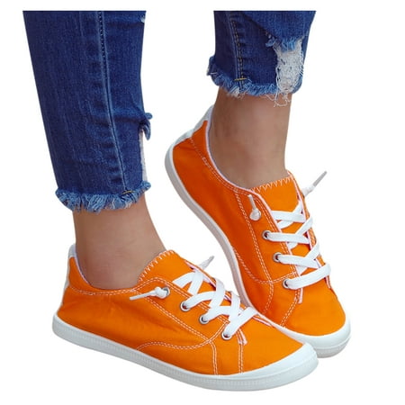 

asdoklhq Flat Shoes for Women Low-cut Canvas Shoes One-foot Lazy Korean Version Student Casual Flat Shoes Orange 40